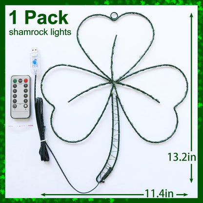 YAOZHOU_St_Patricks_Day_Decorations,Irish_Shamrock_LED_Window_Lights,13.2IN_58LED_Green_Iron_Frame_Silhouette_Clover_Lights,_USB_Powered_Remote_Control,_Wall_Indoor_Party_Favors_Accessories_(1PACK)