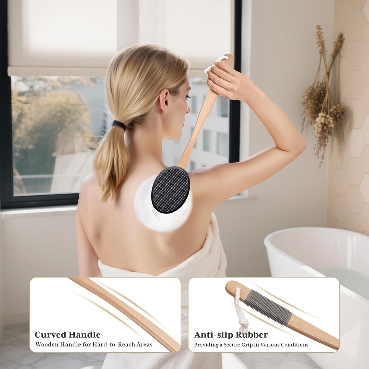 AmazerBath_Lotion_Applicator_for_Back,_Feet,_4_Replacement_Pads_with_17"_Curved_Handle,_Back_Sunscreen_Applicator_for_Kids,_Elderly,_Women,_Apply_Skin_Cream_Medicine_Moisturizer_Tanner,_Black