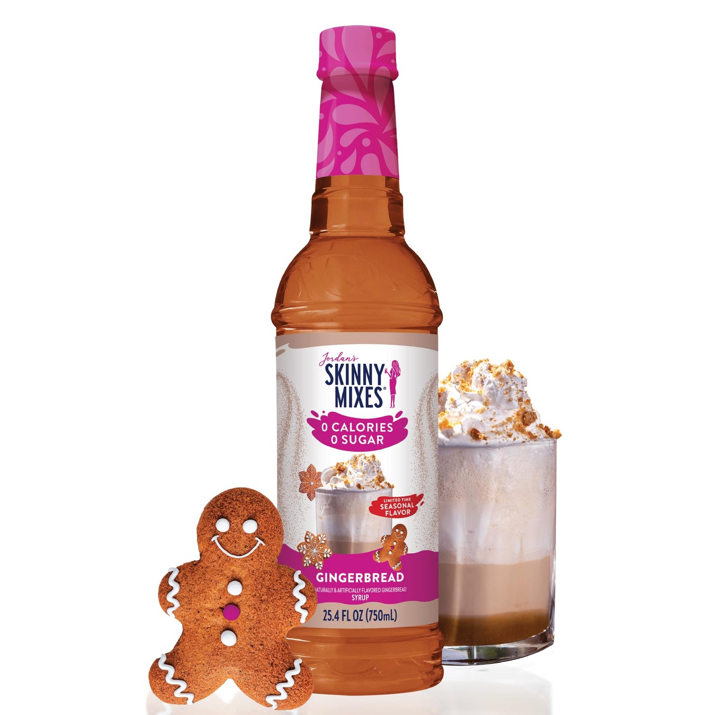 Jordan&amp;#39;s Skinny Mixes Sugar Free Coffee Syrup, Holiday Gingerbread Coffee Flavoring Syrup, Zero Calorie Drink Mix for Lattes, Baking, Protein Shake or Cocktail, Dairy &amp;amp; Gluten Free, Kosher, 25.4 Fl Oz