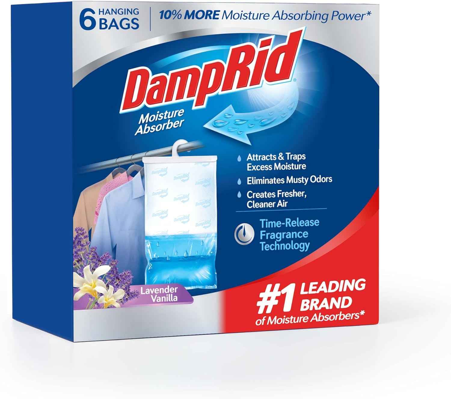 DampRid Lavender Vanilla Hanging Moisture Absorber, 15.4 oz., 6 Pack - Eliminates Musty Odors for Fresher, Cleaner Air, Ideal Moisture Absorbers for Closet, 10% More Moisture Absorbing Power*