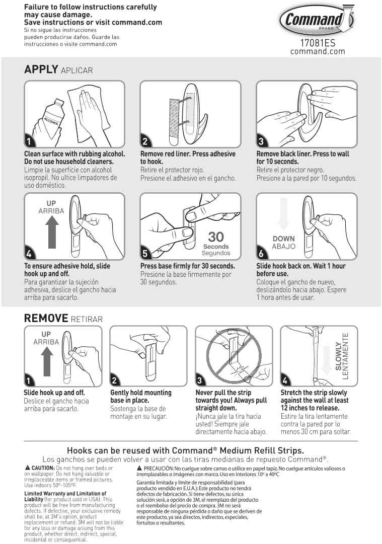 Command Medium Designer Hooks, Damage-Free Hanging Wall Hook with Adhesive Strips, No Tools Great for Hanging, Organization and Storage, Holds up to 3 lb