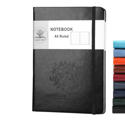 Daofary A5 Journal Notebook, Leather Ruled Notebooks 160 Pages Diary 100gsm Thick Paper Writing Hardcover Notebook with Pocket for Work Men Woman 8.4 x 5.7 in