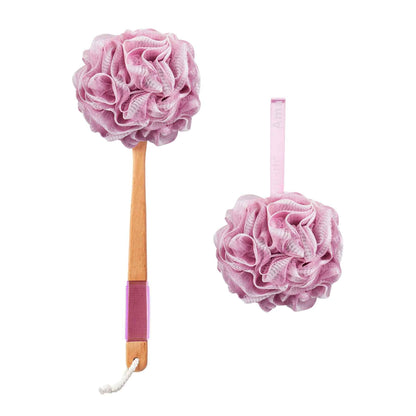 AmazerBath Shower Sponge Loofah Back Scrubber, PE Soft Mesh Loofah Body Scrubber with Long Wooden Handle, Bath Sponge for Men Women