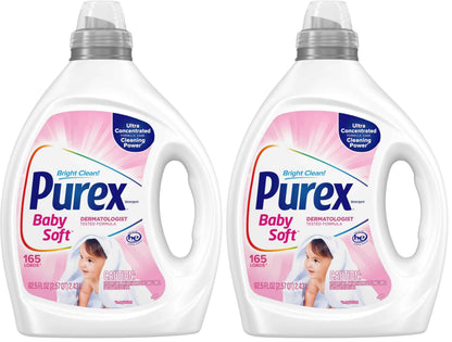 Purex Baby Soft Liquid Laundry Detergent, Ultra Concentrated, 82.5 fl oz, 165 Loads, Hypoallergenic, Dye Free, Gentle on Skin