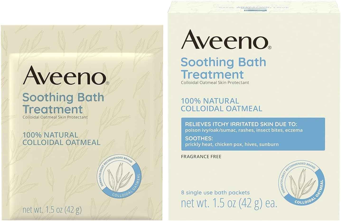 Aveeno Fragrance Free Soothing Bath Treatment, 100% Natural Colloidal Oatmeal, Sensitive Skin Bath Soak for Relief of Dry, Itchy, Irritated Skin Due to Eczema & Hives, Bath Packets