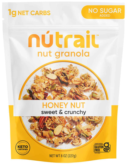 NuTrail Nut Granola Cereal, Honey Nut, No Sugar Added, Keto, Low Carb, Gluten Free, Grain Free, Healthy Breakfast 8 oz.
