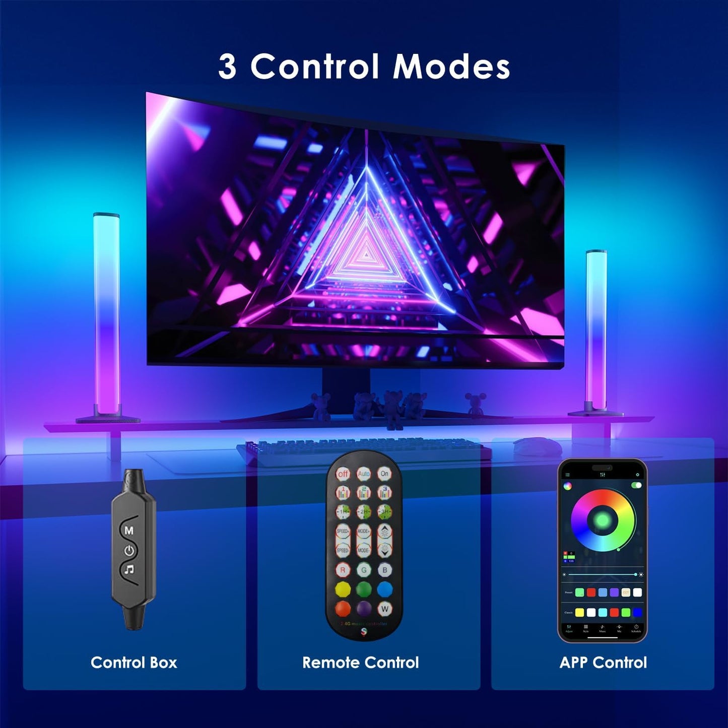 RGB_Light_Bar,Smart_LED_Light_Bar_for_Room,16_Million_Colors,Three_Control_Modes,Dynamic_Music_Sync_Mode,213_Preset_Modes,USB_Interface（Without_Adapter）