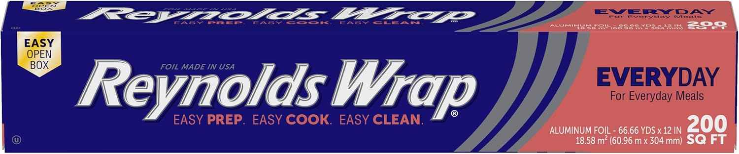 Reynolds Wrap Everyday Strength Aluminum Foil Roll, Freezer Safe and Grill Safe, Great for Foil Packets and Home Cooking