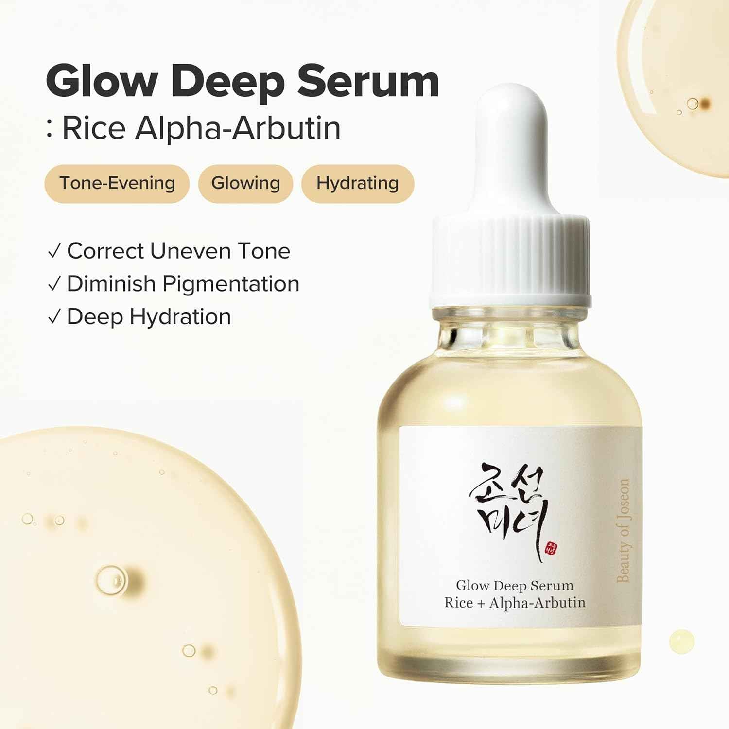 Beauty of Joseon Glow Deep Serum Rice Alpha-Arbutin for Uneven Dull Skin Tone, Daily Korean Skin Care for Men and Women