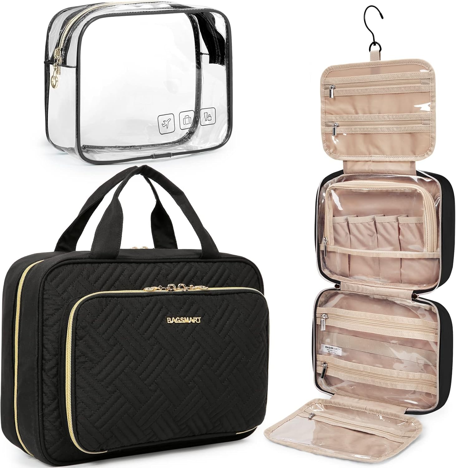 BAGSMART_Toiletry_Bag_Hanging_Travel_Makeup_Organizer_with_TSA_Approved_Transparent_Cosmetic_Bag_Makeup_Bag_for_Full_Sized_Toiletries,_Medium-Black