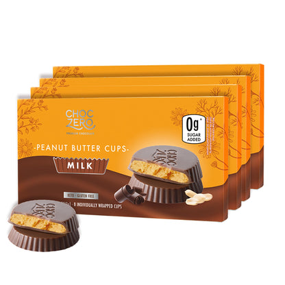 ChocZero Milk Chocolate Peanut Butter Cups, No Added Sugar, Low Carb Snack, High Fiber, Keto Friendly, 32 Total Cups (4 Ounce, Pack of 4)