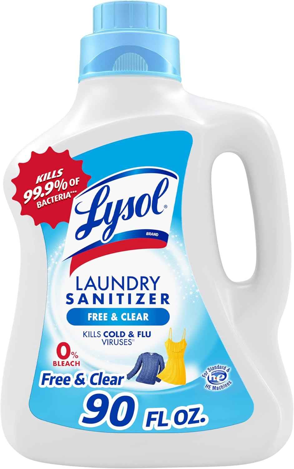 Lysol Laundry Sanitizer Additive, Free & Clear, Free from Fragrance and Dyes, 0% Bleach Laundry Sanitizer, Bacteria-causing Laundry Odor Eliminator, Unscented, 90 Fl Oz