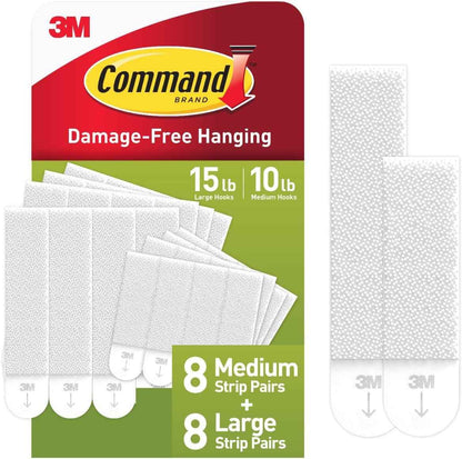 Command 15 lb & 10 lb Large and Medium Picture Hanging Strips, Damage-Free Hangers for Picture Frames, No Tools Required, Great for Home Room Wall Decor, White Adhesive