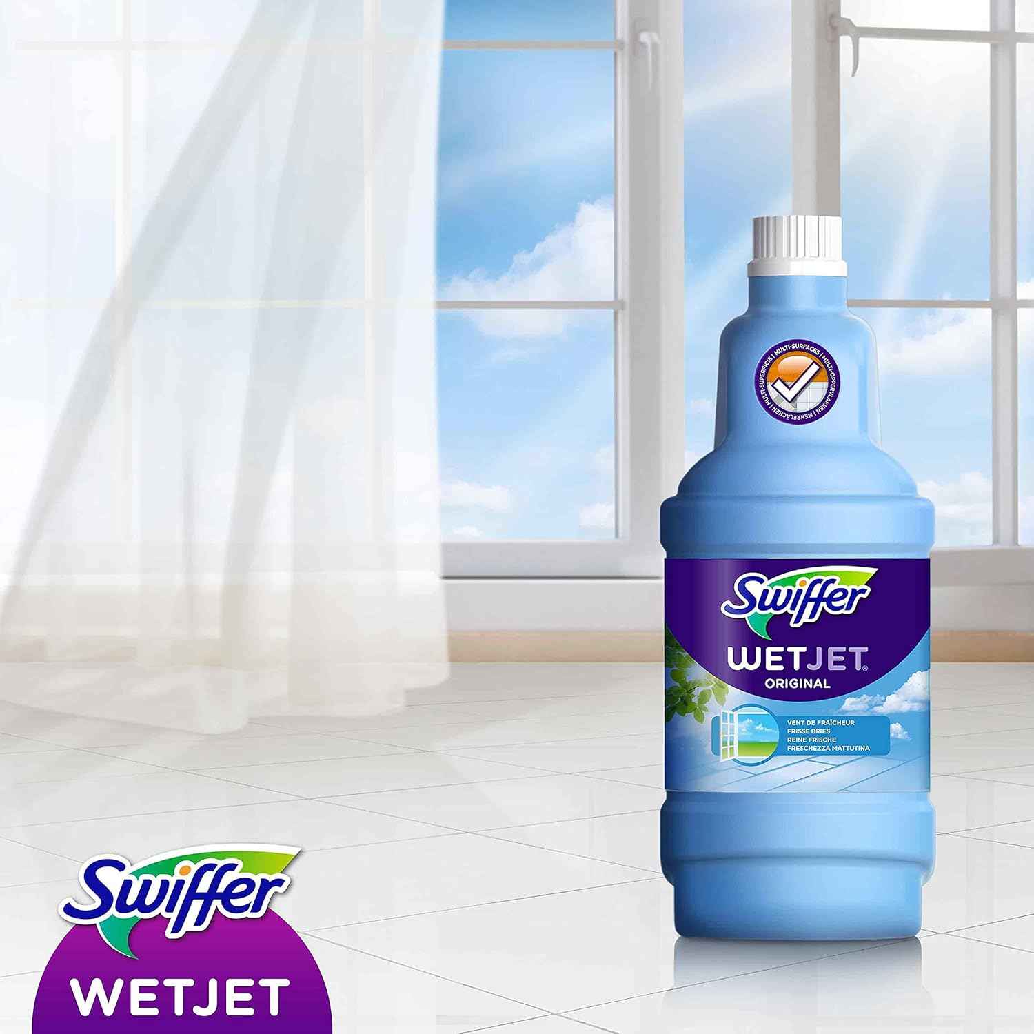 Swiffer WetJet Floor Spray Mop, Starter Kit, Includes: 1 WetJet, 5 Pads, 1 Cleaning Solution & 4 Batteries