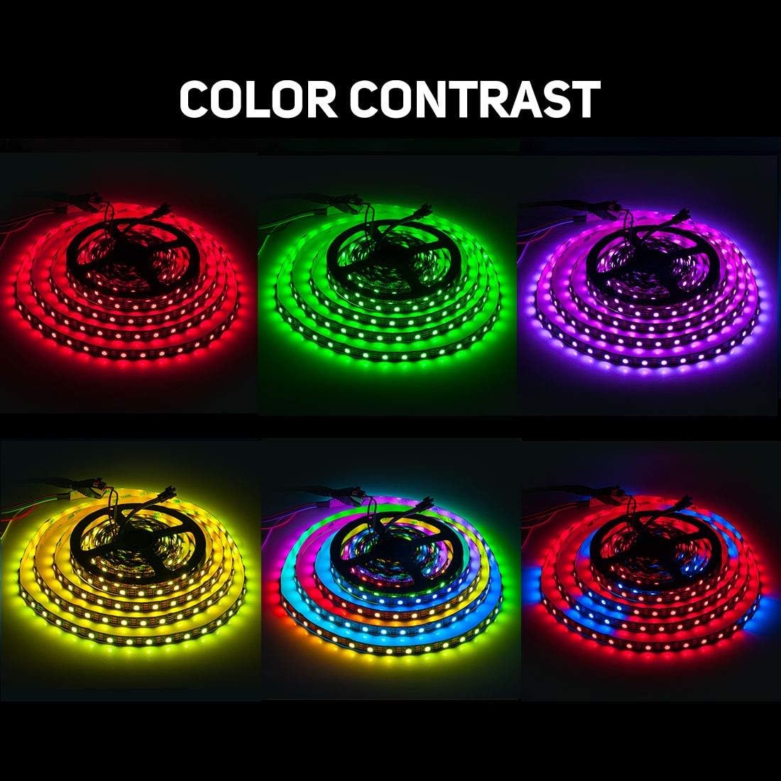 SEZO_WS2812B_ECO_LED_Strip_Light_3.3FT/16.4FT_-_60LEDs/100LEDs/144LEDs/150LEDs/300LEDs_300Pixels_Individually_Addressable_Programmable_5050SMD_Digital_RGB_Alloy_Wires_Flexible_Dream_Color_IP30_Non-Waterproof_PCB_Black_DC5V