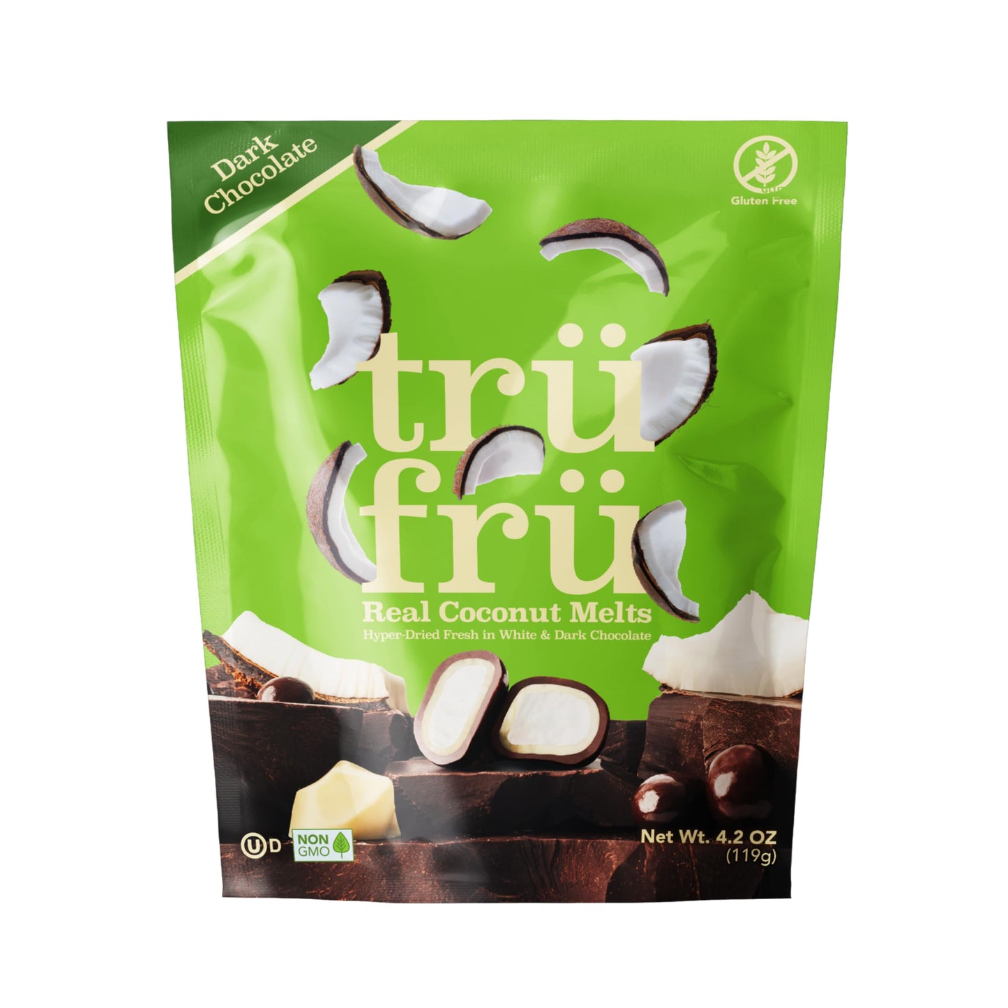 Tru Fru Real Coconut Melts Hyper-Dried Fresh in White &amp;amp; Dark Chocolate, Premium Gourmet Freeze Dried Fruit Snack, 4.2 oz
