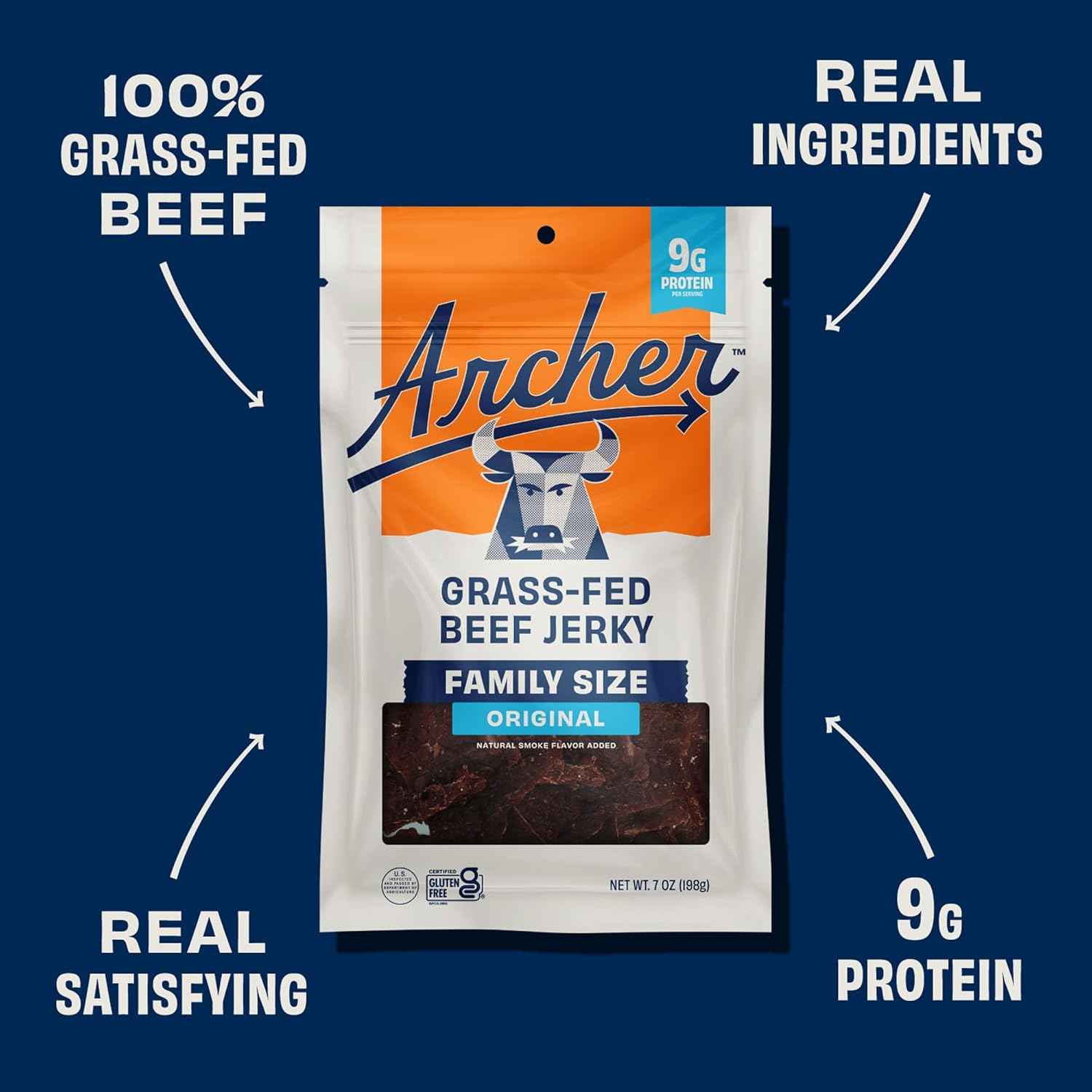 Country Archer Grass Fed Beef Jerky - Beef Snack Bags Bulk, Individual Packs, Protein Snack, Gluten Free, No Nitrates, Natural Ingredients