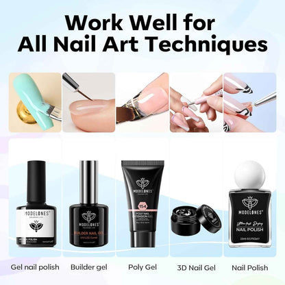 Modelones Set, Nail Brush kit Gel Polish, Extension Gel, Liner, Clean up, Carving, Apex Building, Dotting Pens Professional Tools for Drawing Painting 3D Design Salon & DIY Use