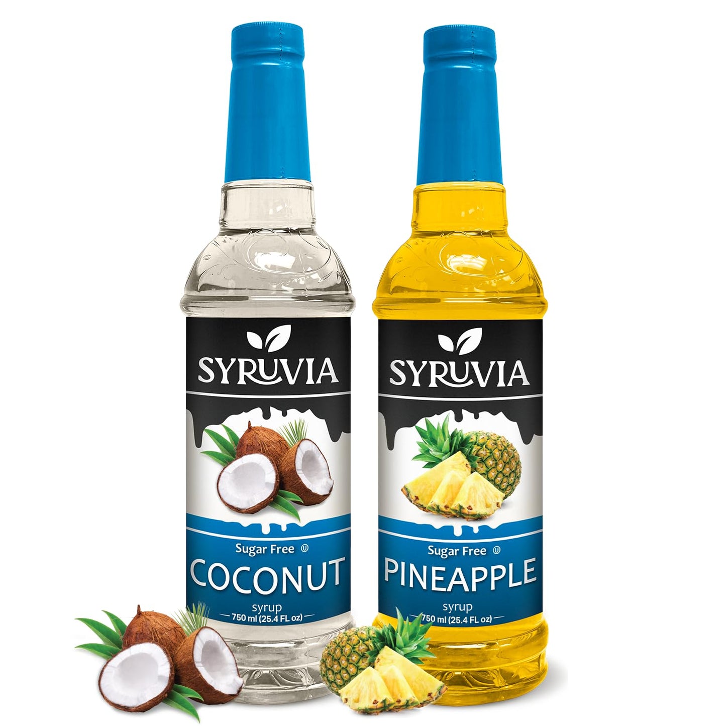 Syruvia Sugar-Free Pineapple &amp;amp; Coconut Syrup Variety Pack For Piña Colada Sugar-Free - 25.4oz - Perfect for Cocktails, Desserts, Italian Soda and More, Kosher and Gluten-Free.