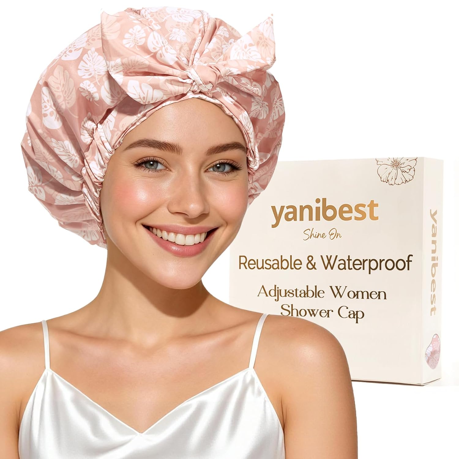 Yanibest_Shower_Cap_for_Women_Reusable_Waterproof,_Adjustable_Non-Slip_Shower_Hair_Cap,_Washable_Bath_Hat_for_Long_Hair