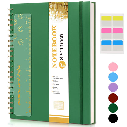 Spiral Notebook Journal 8.5” x 11”, A4 Large Notebooks for Women Men, College Ruled Lined Journal, 100 GSM Paper, Hardcover Spiral Bound Journals for Work School Writing Note Taking Business, Green