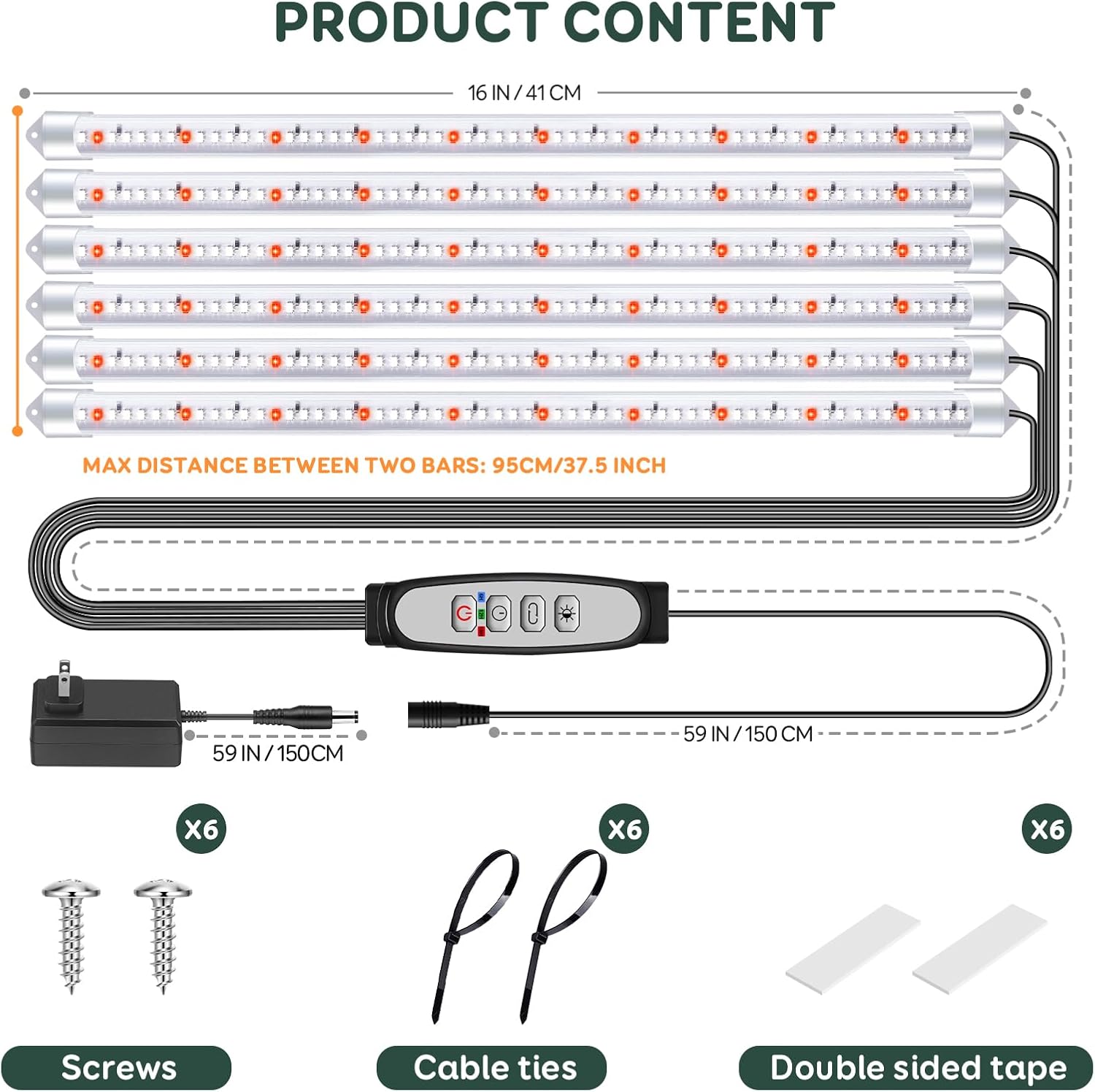 16''_2/4/6_Bars_Grow_Light_Strips_for_Indoor_Plants_with_Auto_ON/Off_Timer_6/12/18H,_5_Dimmable_Levels_for_Shelves_Plant_Growing(Pack_1)