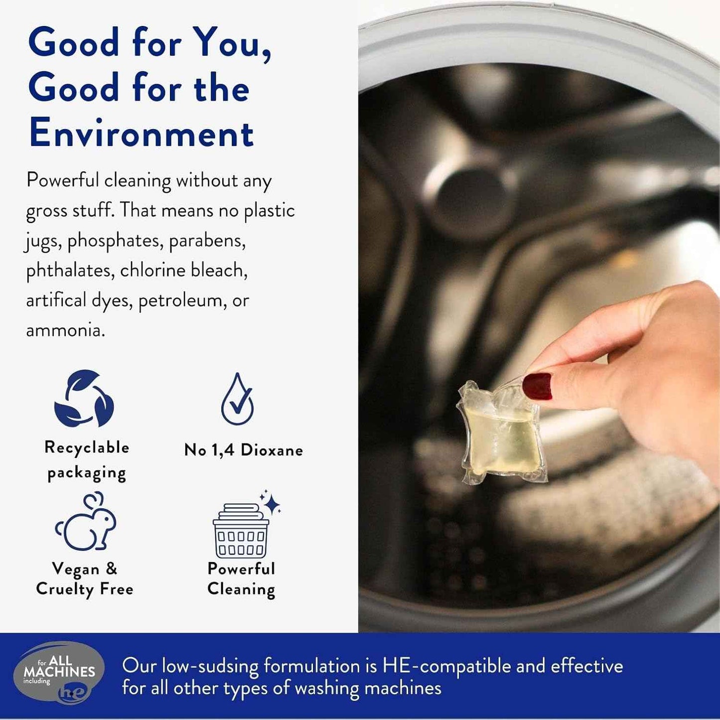 The Clean People Laundry Detergent Pods - Hypoallergenic Laundry Pods - Ultra Concentrated, Recyclable Packaging, Stain Fighting - Fresh Scent, 96 Pack