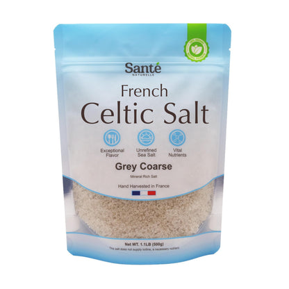 Sante Naturelle Celtic Salt Grey Coarse - 1.1lb (18oz) Unrefined French Sea Salt Organic, Rich in 82+ Minerals Salt, Hand Harvested Sal Celtica