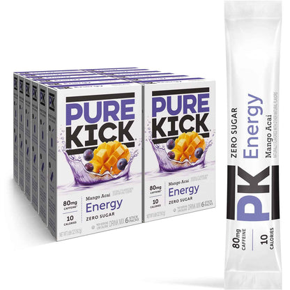 PURE KICK Energy Singles To Go Drink Mix, Includes 12 Boxes with 6 Packets in each Box, 72 Total Packets
