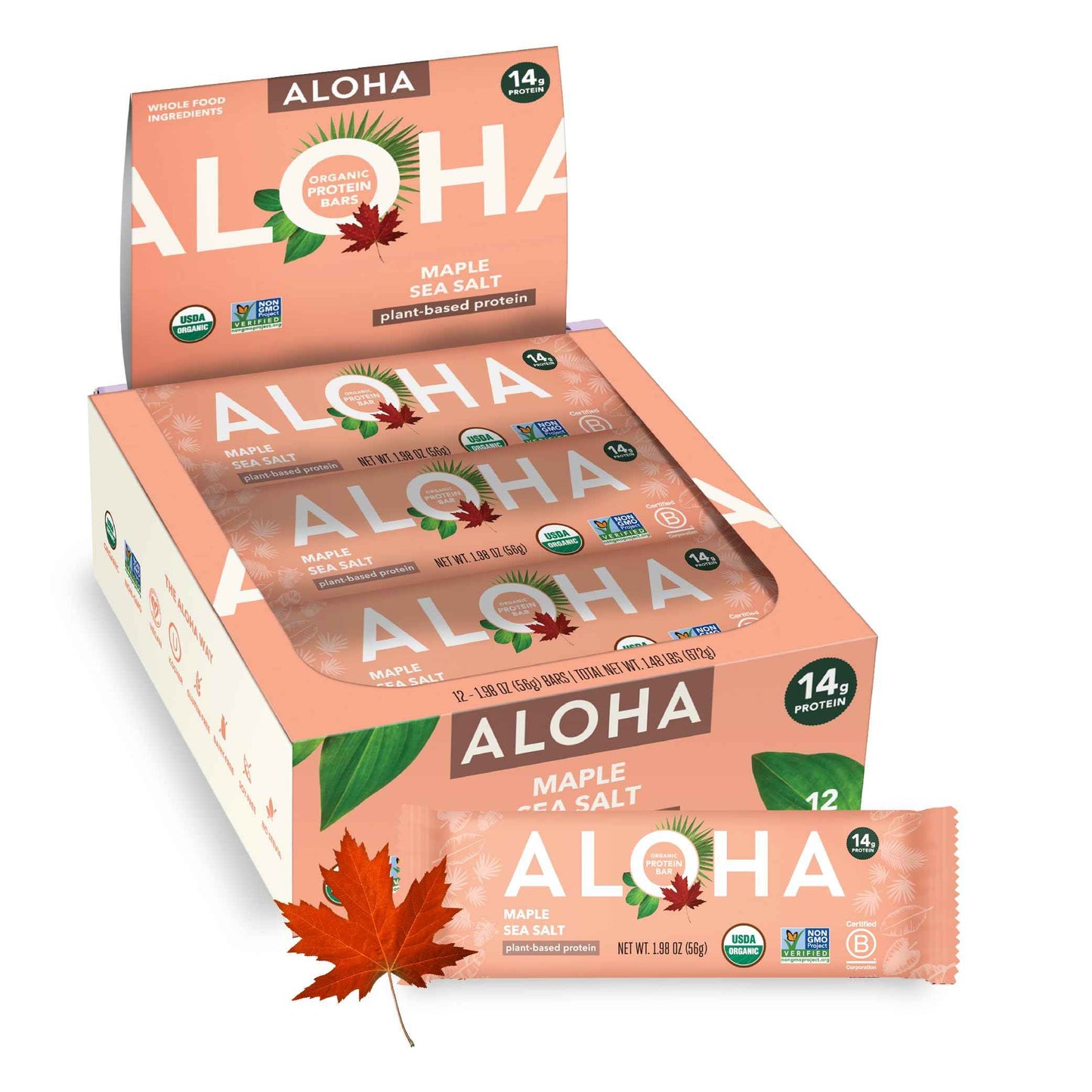 ALOHA Organic Plant Based Protein Bars |Peanut Butter Chocolate Chip | 1.98 Oz (Pack of 12) | Vegan, Low Sugar, Gluten Free, Paleo, Low Carb, Non-GMO, Stevia Free, Soy Free, No Sugar Alcohols