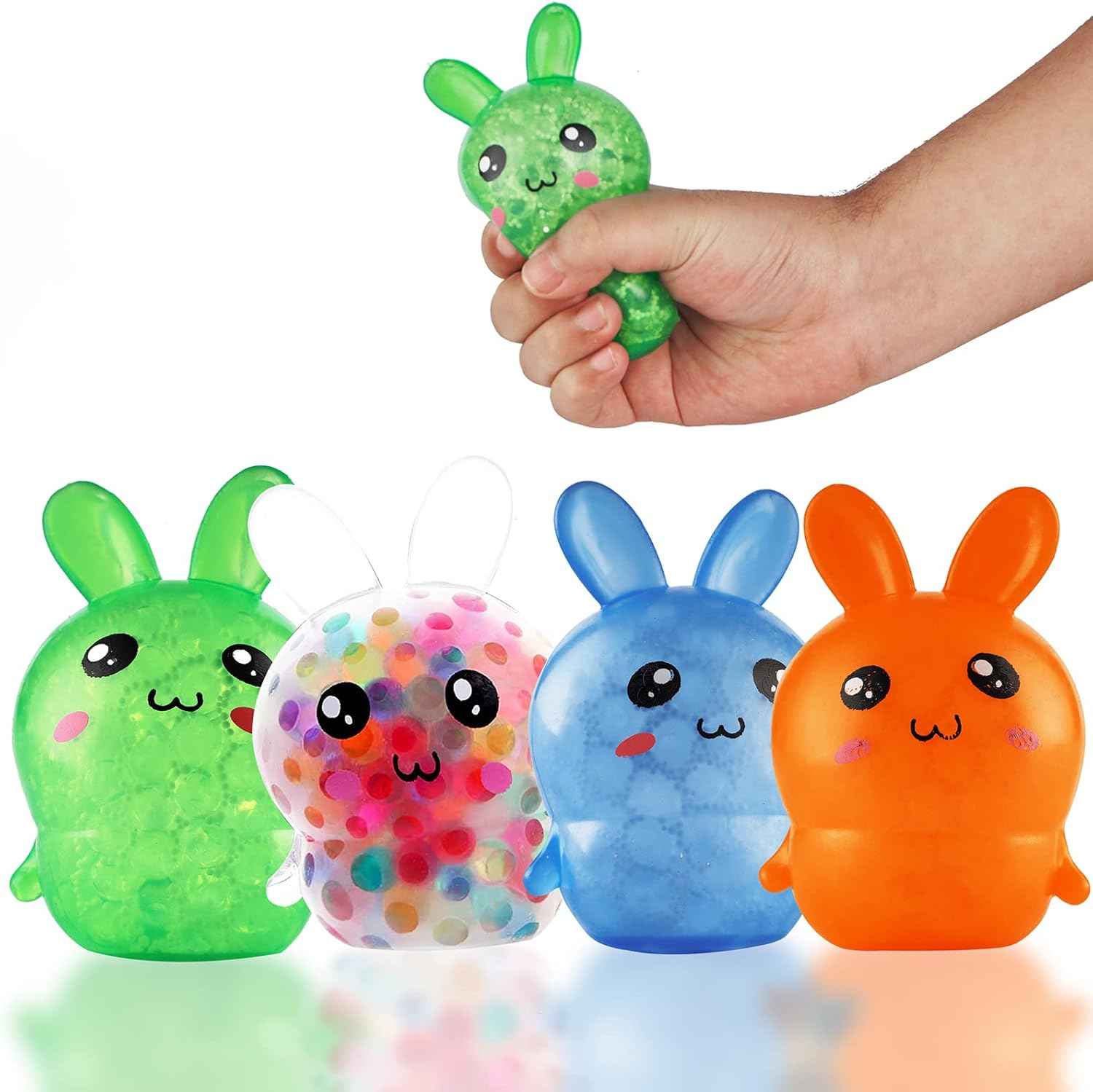 Easter Basket Stuffers, 4 Pack Squishy Easter Bunny Stress Balls for Adults, Easter Basket Stuffers, Easter Toys Stress Relief Fidget Balls ,Easter Basket Ideas Gifts