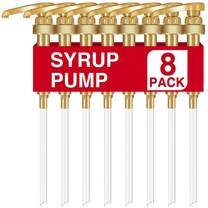 VOISEN Coffee Syrup Pumps, 8 Pack Gold Syrup Pump, Skinny Syrup Pump for 750ml 25.4oz Syrup Bottle, Syrup Pump Dispenser for Kitchen Dinning Coffee Bar Drinking Mixes,Davinci,Jordans