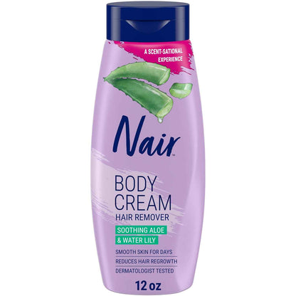 Nair Body Cream Hair Remover, Soothing Aloe and Water Lily, Dermatologist Tested Body Hair Removal Cream, with Evolved Ingredients