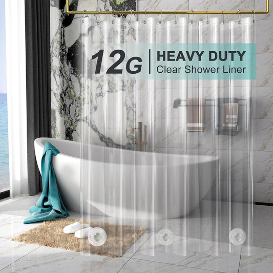 AmazerBath_Heavy_Duty_Shower_Curtain_Liner_12_Gauge,_72_x_72_Inches_Clear_Shower_Curtain_Liner_with_3_Clear_Stones_and_12_Grommet_Holes,_Weighted_Plastic_Shower_Liner