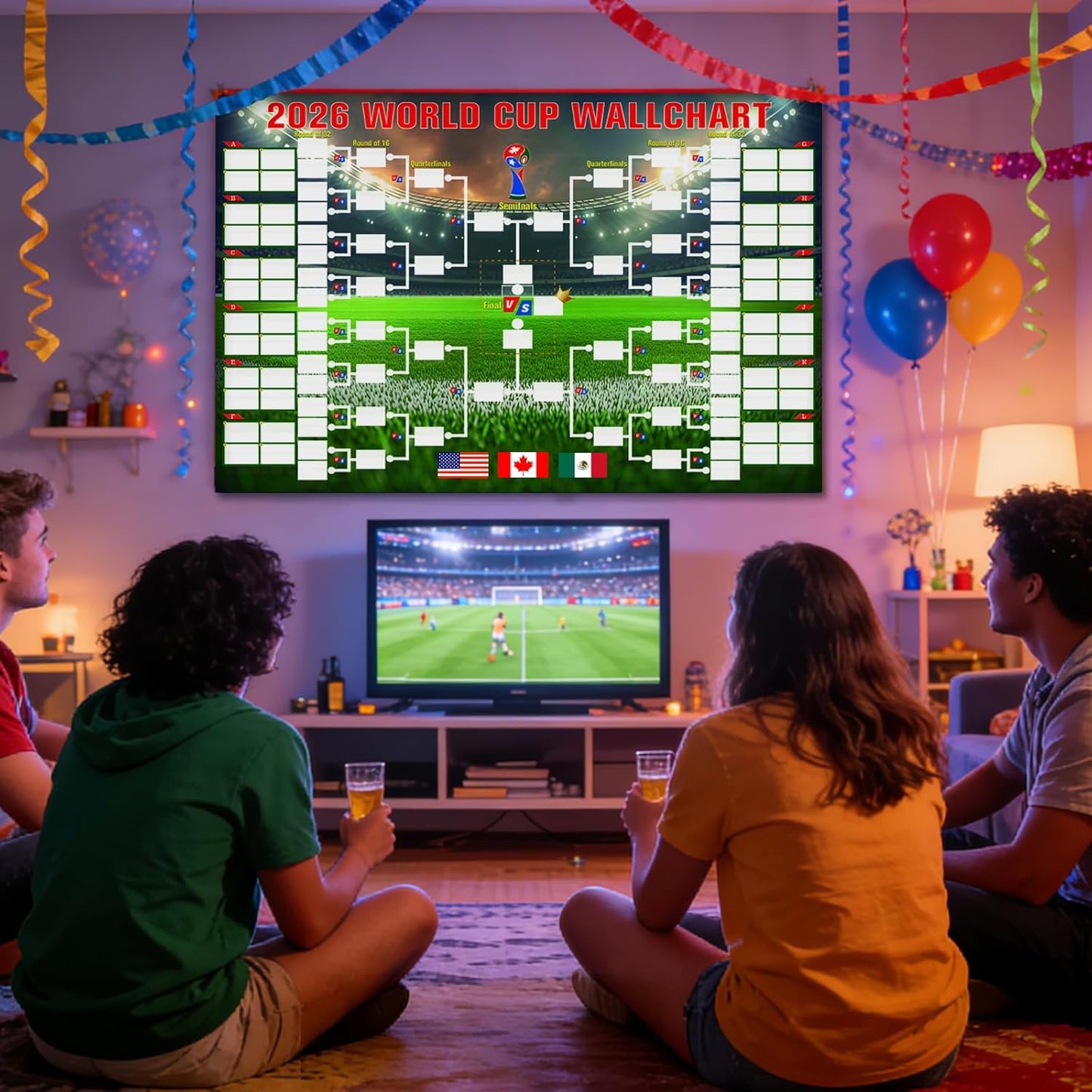 YANGALOOP_36x24_inches_Predict_2026_World_Cup_Schedule_Poster，64_Reusable_National_Flag_Stickers_with_Country_Names,_Soccer_Poster_2026_World_Cup_Merchandise,_Soccer_Gifts_for_Boys_Room_Decor