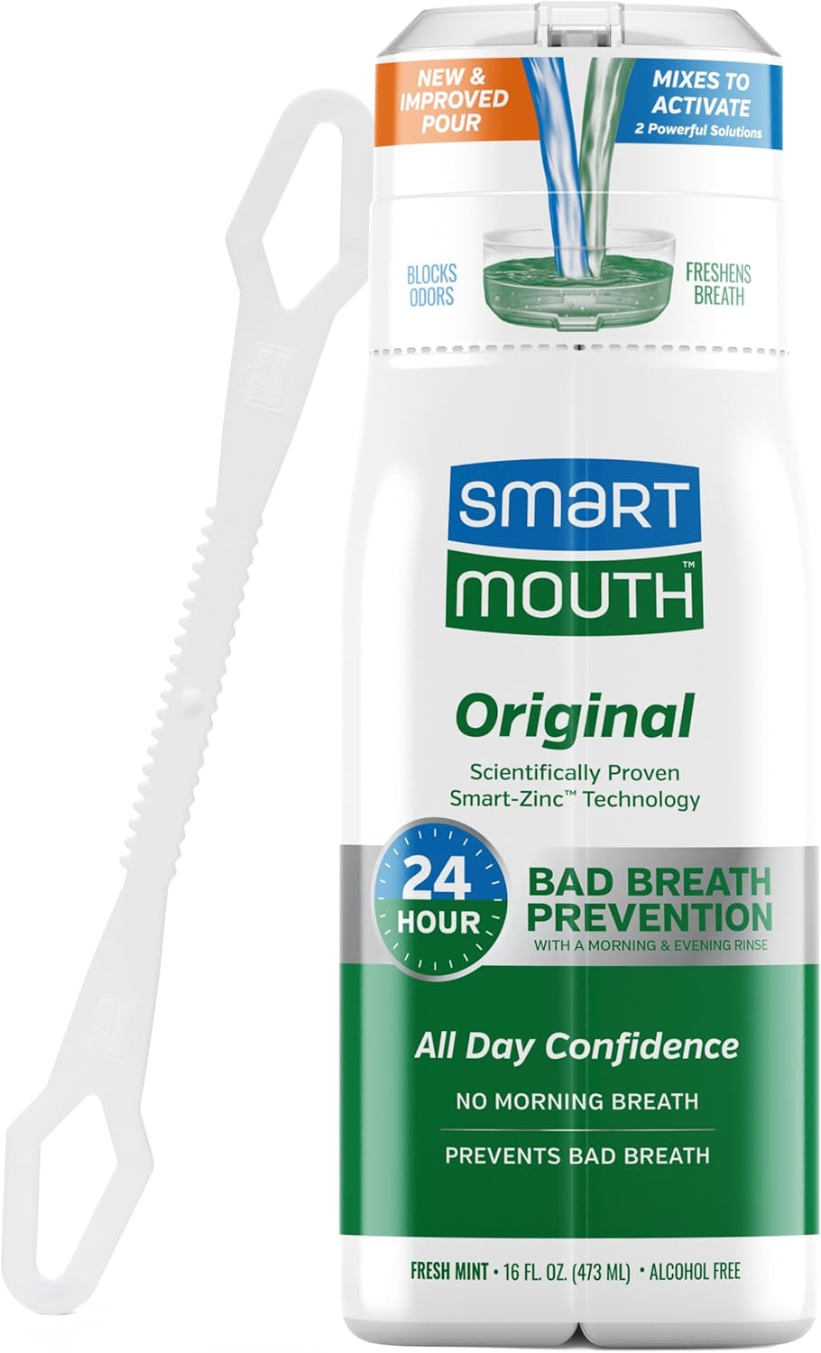 SmartMouth_Original_Zinc_Activated_Mouthwash_&_Tongue_Cleaner_-_Instant_Fresh_Breath_Mouthwash_-_Eliminates_Bad_Odors_&_Bad_Breath_-_Sugar,_Gluten_&_Alcohol-Free_-_Fresh_Mint_-_16_fl_oz,_1_Count
