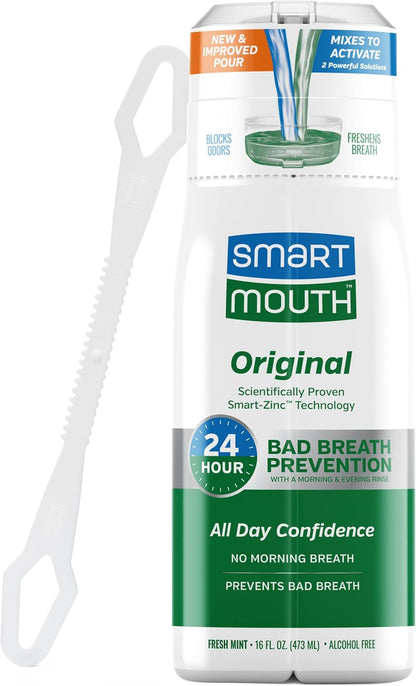 SmartMouth_Original_Zinc_Activated_Mouthwash_&_Tongue_Cleaner_-_Instant_Fresh_Breath_Mouthwash_-_Eliminates_Bad_Odors_&_Bad_Breath_-_Sugar,_Gluten_&_Alcohol-Free_-_Fresh_Mint_-_16_fl_oz,_1_Count