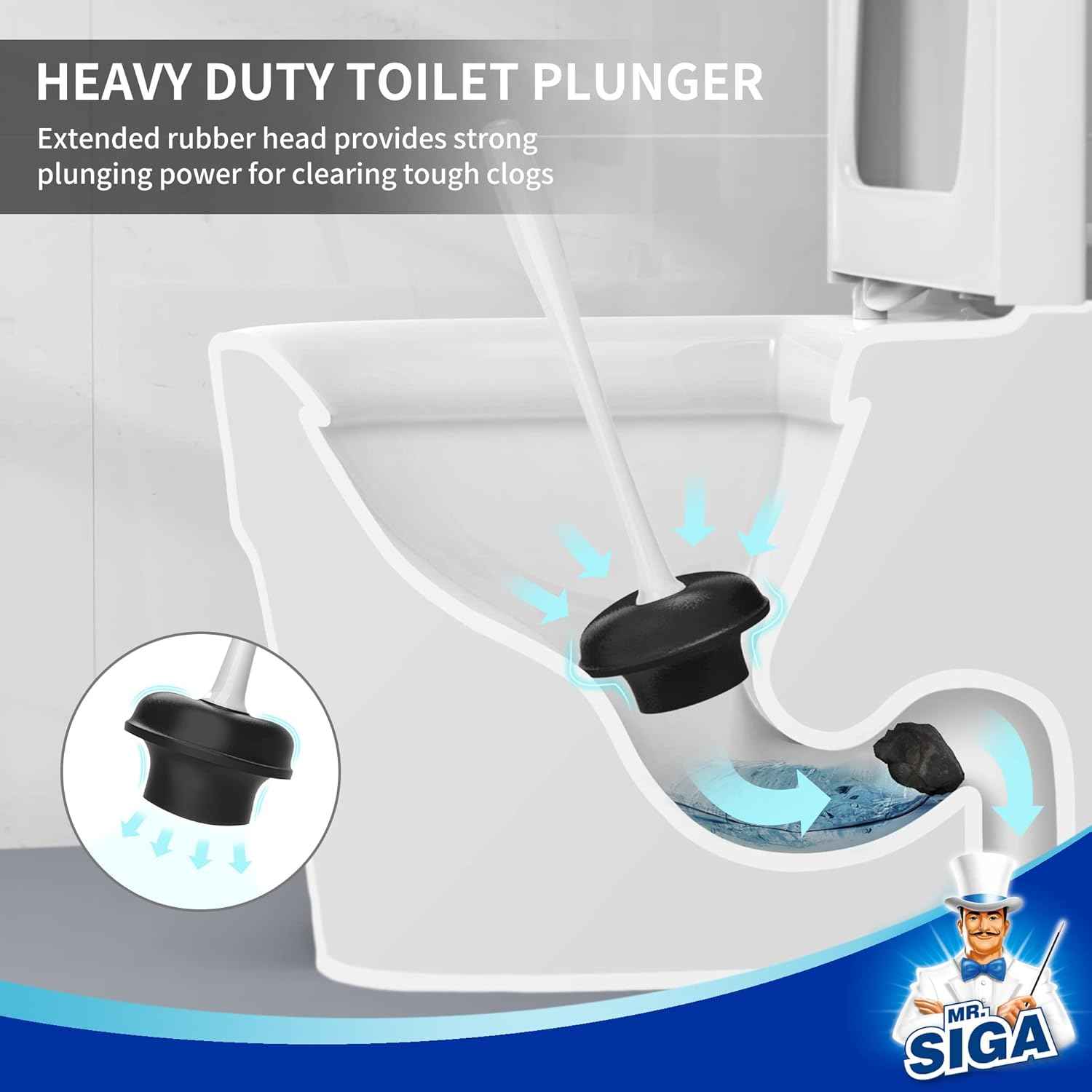 MR.SIGA Toilet Plunger and Bowl Brush Combo for Bathroom Cleaning, 1 Set
