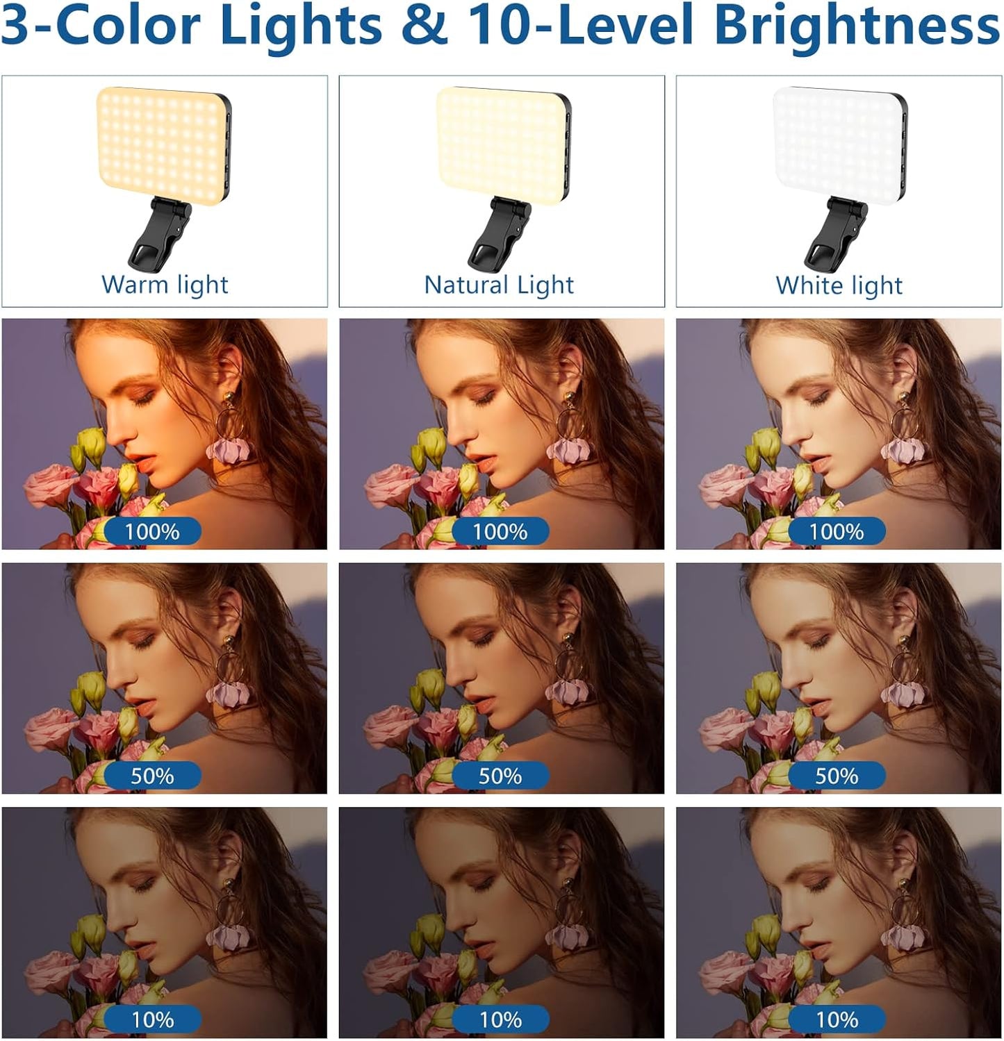 ALTSON_60_LED_Portable_Selfie_Light_Video_Conference_Lighting_with_Clip_&_Camera_Tripod_Adapter_Rechargeable_2200mAh_CRI_97+,_3_Light_Modes_for_Phone_iPhone_Webcam_Laptop_Photo_Makeup