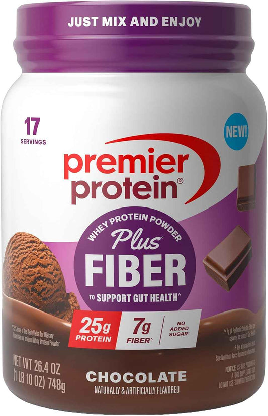 Premier Protein Powder Plus Fiber, 25g Protein, 7g Fiber to Support Gut Health, No Added Sugar (17 Servings)