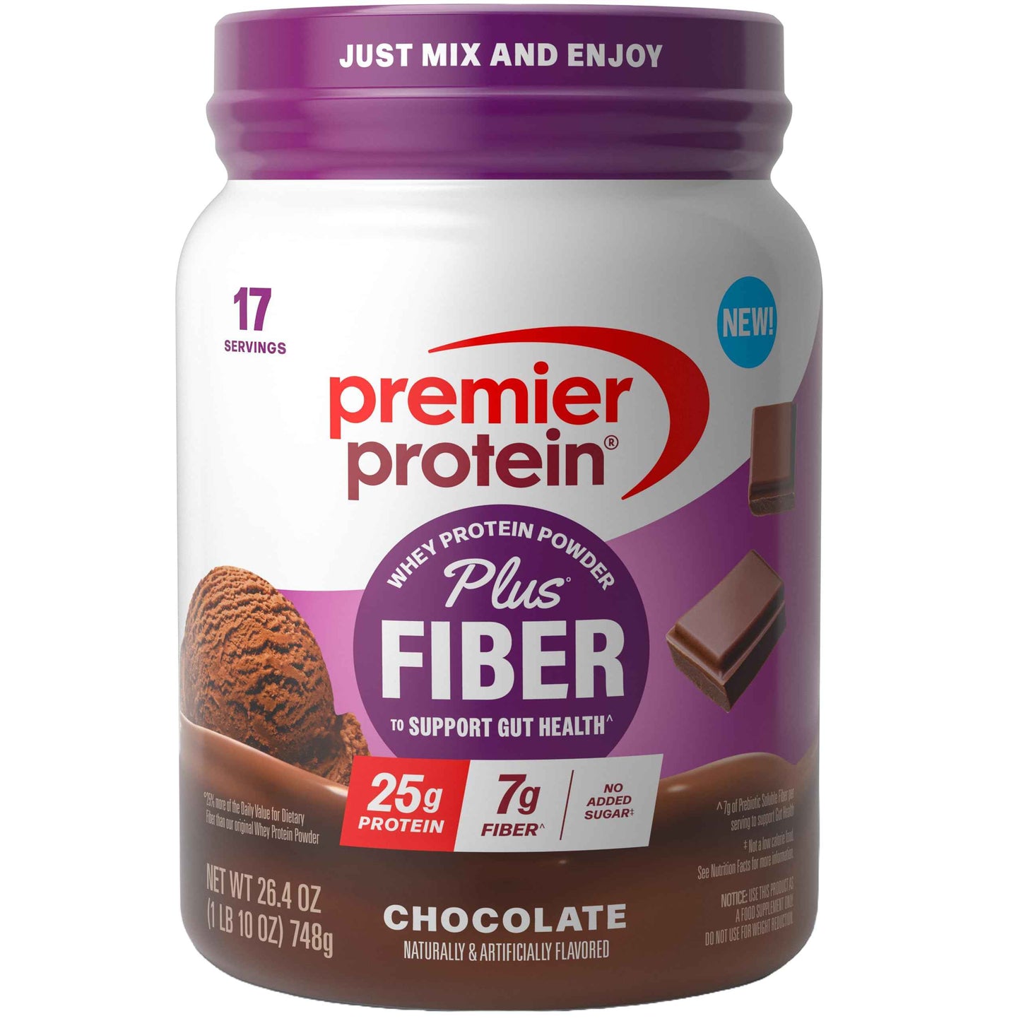Premier Protein Powder Plus Fiber, 25g Protein, 7g Fiber to Support Gut Health, No Added Sugar (17 Servings)