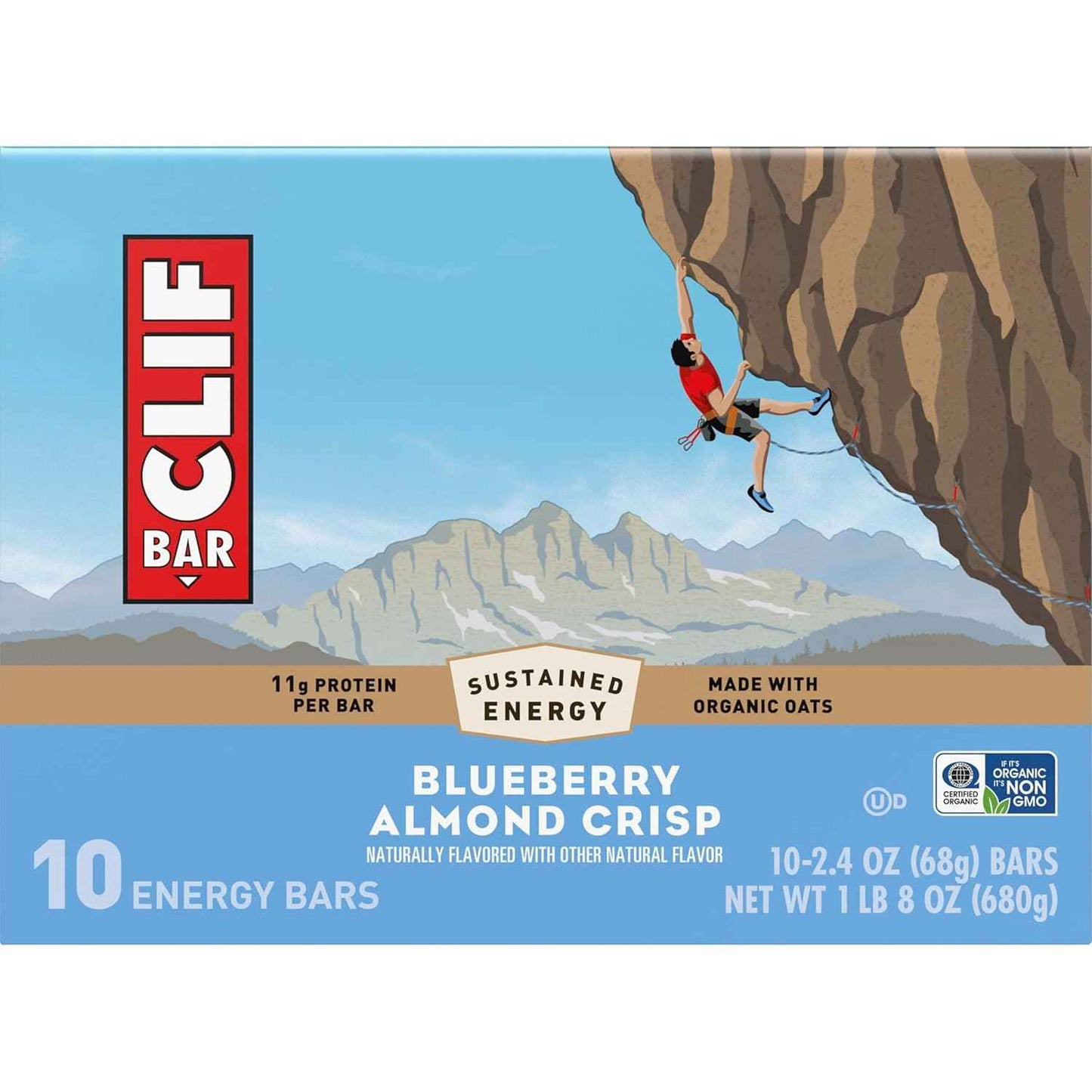 CLIF BAR - Energy Protein Bars - Blueberry Almond Crisp - Made with Organic Oats - Energy Bars - Non-GMO