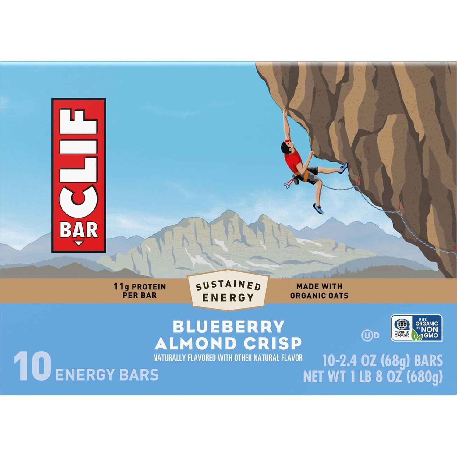 CLIF BAR - Energy Protein Bars - Blueberry Almond Crisp - Made with Organic Oats - Energy Bars - Non-GMO