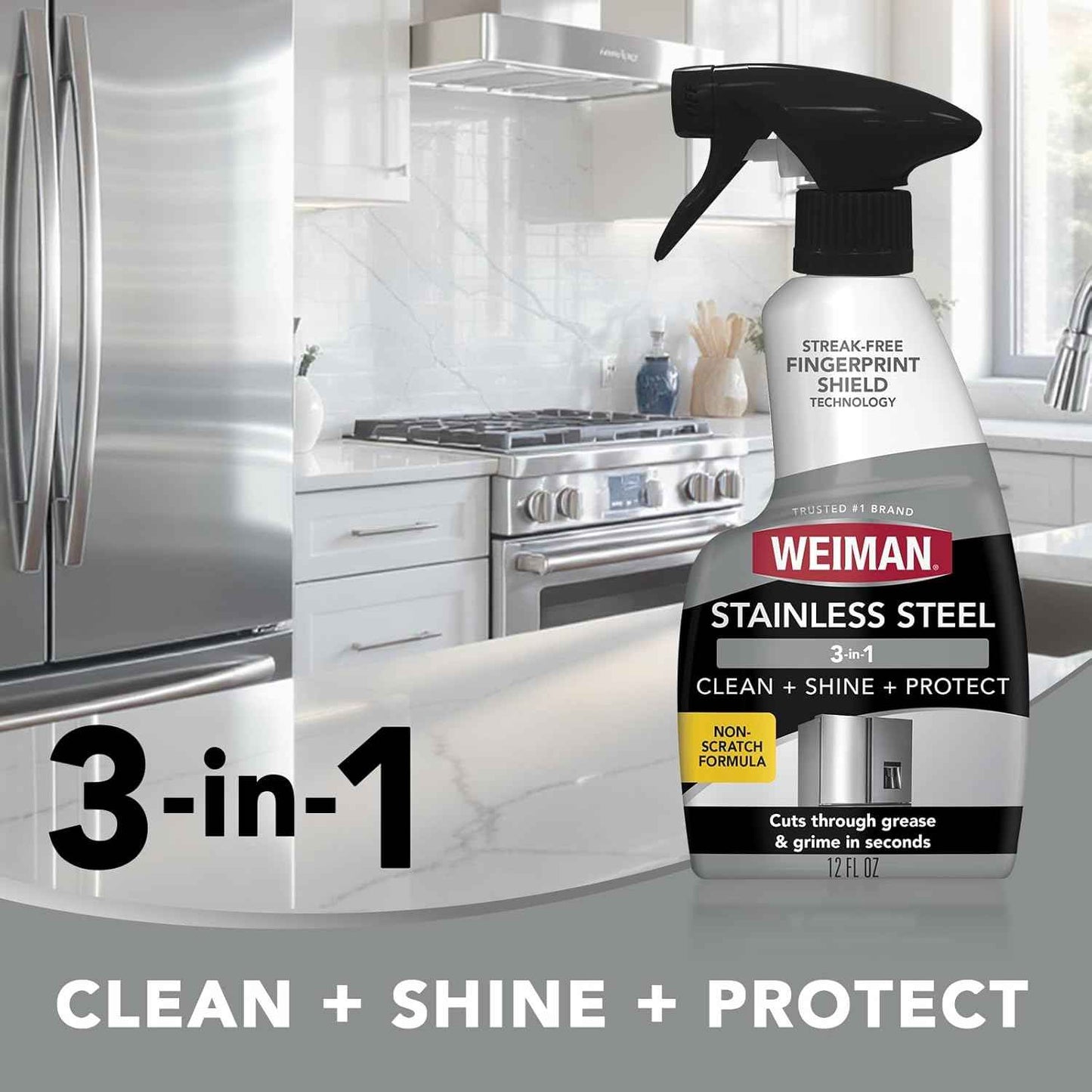 Weiman Stainless Steel Cleaner & Polish Kit, 3 Piece - Spray, Wipes & Cloth, Anti-Fingerprint, Removes Grease, Water Spots, Streaks & Residue, Polishing Cleaner Safe for Appliances, Sinks & Grills