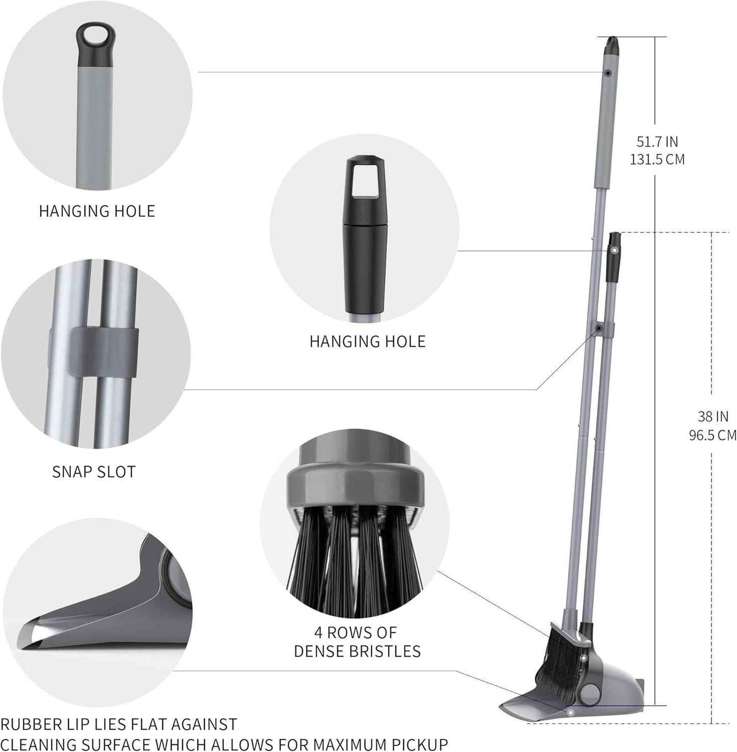 MR.SIGA Broom and Dustpan Set with Adjustable Long Handle, Upright Combo for Floor, Cleaning Lobby
