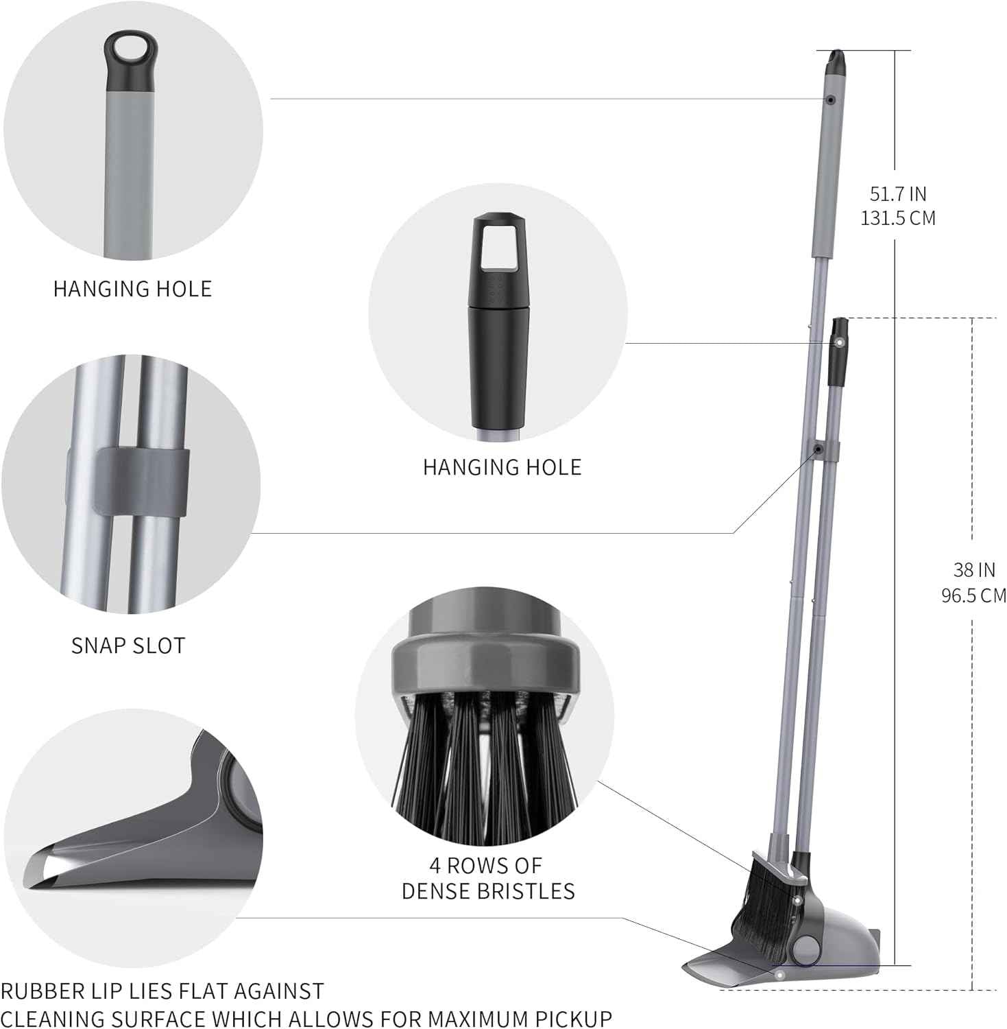 MR.SIGA Broom and Dustpan Set with Adjustable Long Handle, Upright Combo for Floor, Cleaning Lobby