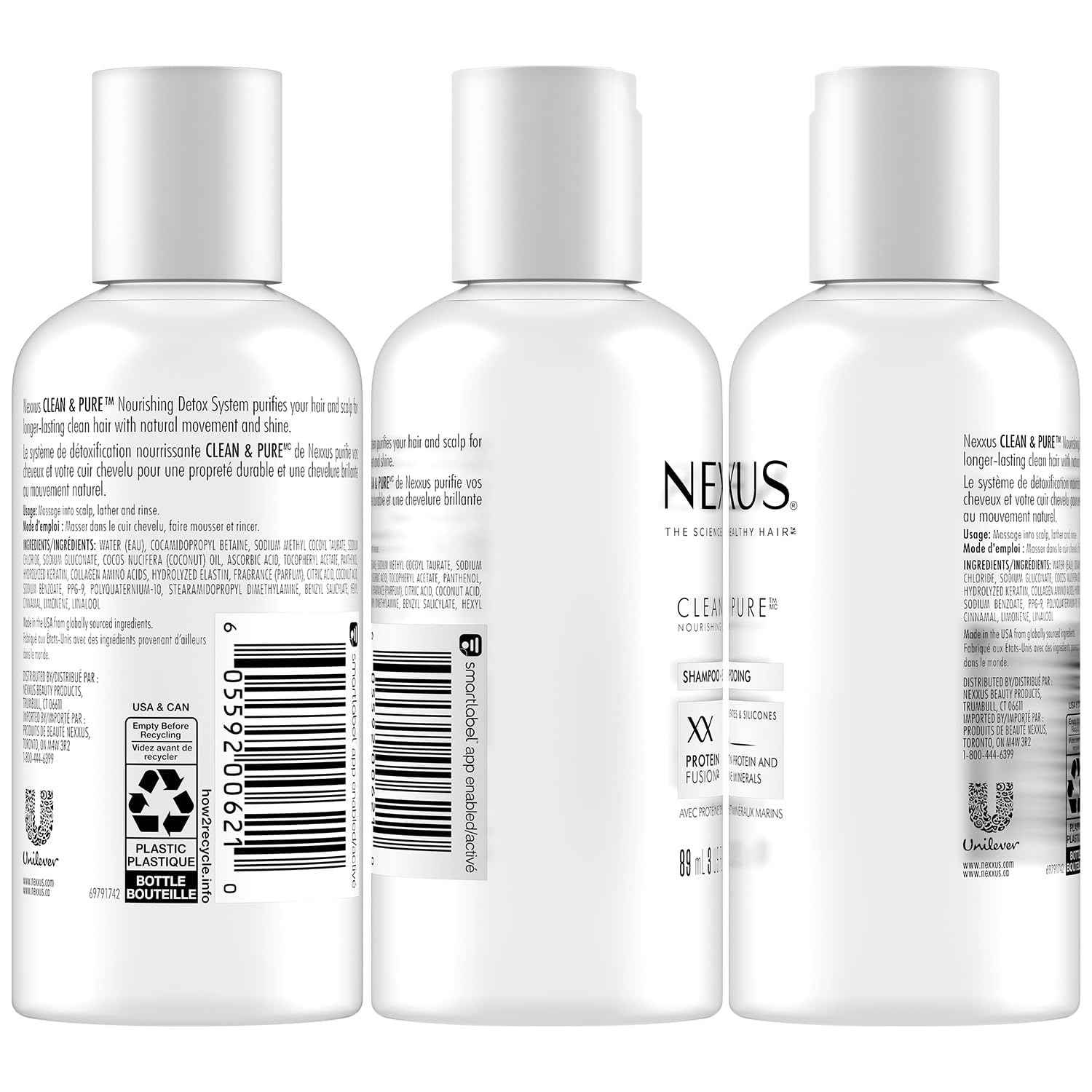 Nexxus Travel Shampoo and Conditioner, Clean & Pure – Hair Products with Elastin Protein and Marine Minerals, Sulfate-Free, 3 Oz Ea