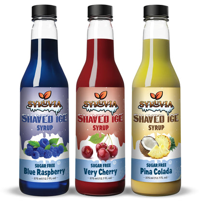 Syruvia Sugar-Free Snow Cone Syrup 12.7 oz - 0 Calories Pina Colada &amp;amp; Cherry &amp;amp; Blue Raspberry Syrup For Shaved Ice, Snow Cones, Slushies, Italian Soda, Popsicles. Keto Friendly, Kosher, Dairy Free.