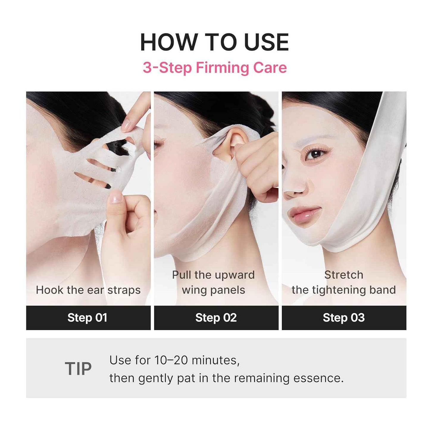medicube PDRN Pink Tension Up Mask | 3-Step V-line Mask for Contoured-Looking Chin & Jawline | Full-Face Firming Care with Salmon PDRN, NAD & Caffeine | Korean Skincare, 34g x 4ea + Tightening Band