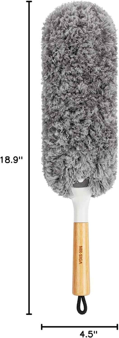 MR.SIGA Lint Free Microfiber Duster, Washable and Reusable Duster with Bamboo Handle and Replaceable Head, Duster for Household Cleaning